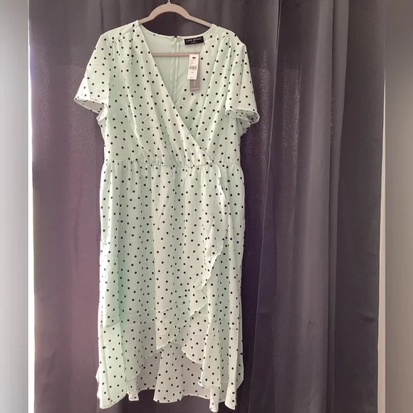 Lane Bryant Mint Polka Dot High Low Dress - Picture 1 of 6